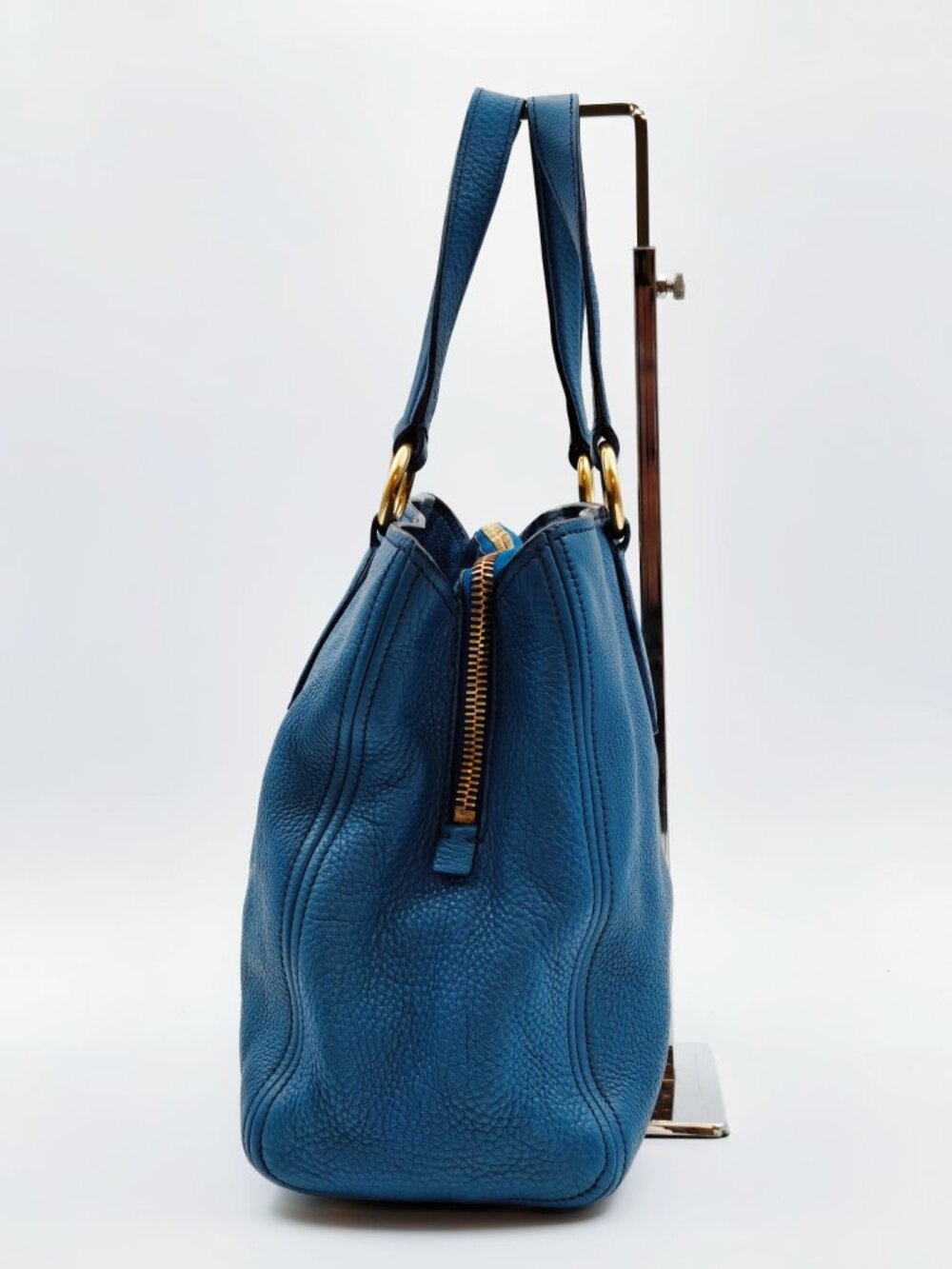 Miu Miu Blue Pebbled Leather Tote Shoulder Bag Gold Hardware - Picture 3 of 15
